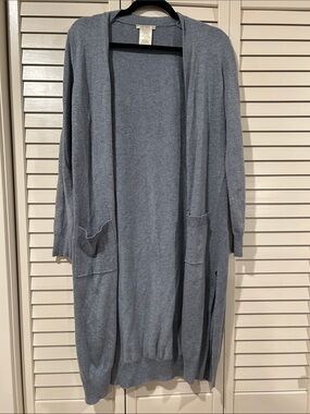 Matty M Light Blue Open-Front Long Cardigan Size M